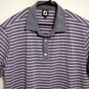 FootJoy Shirt Mens 2XL Short Sleeve Golf Polo Gray Black White Red Stripes